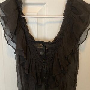 Trinity Deep Grey Ruffled Silk Chiffon Blouse Size Medium